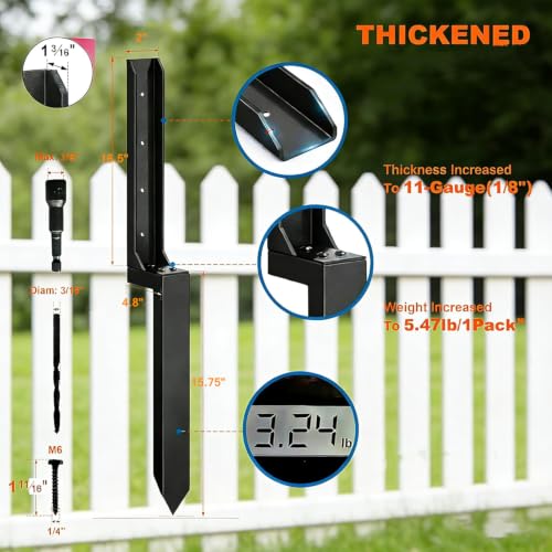 2PCS Fence Post Repair Kit, Heavy Duty Fence Post Anchor Quick Fix for Broken/Leaning Wooden Fence, Easy to Install, Black(16.5+15.75in)