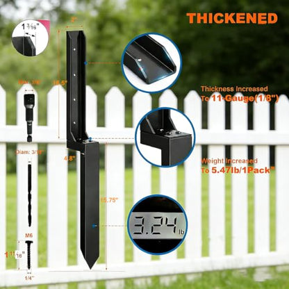 2PCS Fence Post Repair Kit, Heavy Duty Fence Post Anchor Quick Fix for Broken/Leaning Wooden Fence, Easy to Install, Black(16.5+15.75in)