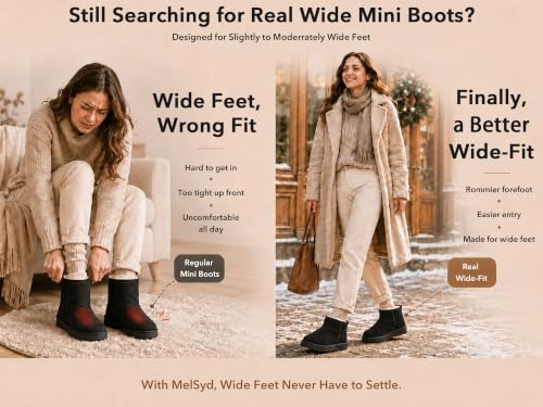 100% Sheepskin Mini Boots with Arch Support Options: Warm to -22°F - color: Classic-wide-black, size: 7 Wide