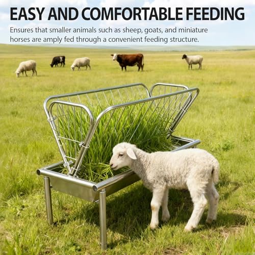 Heavy-Duty 95 Gallon Livestock Feeder, Galvanized Steel 2-in-1 Hay Rack and Feed Pan, Pasture Hay Feeder for Goats Horses Cows, Easy Assembly Farm Feeder