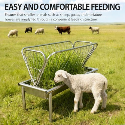 Heavy-Duty 95 Gallon Livestock Feeder, Galvanized Steel 2-in-1 Hay Rack and Feed Pan, Pasture Hay Feeder for Goats Horses Cows, Easy Assembly Farm Feeder