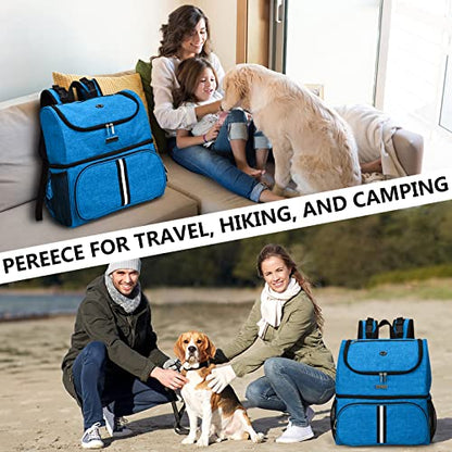 BAGLHER Pet Travel Bag, Double-Layer Pet Supplies Backpack (for All Pet Travel Supplies), Pet Travel Backpack with 2 Silicone Collapsible Bowls and 2 Food Baskets Blue - color: Blue