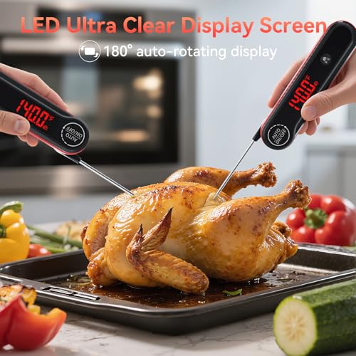 0.3s Instant Read Meat Thermometer, IP67 Waterproof (Red) - color: Red