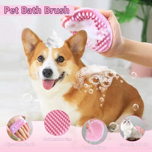Dog Brush Grooming Kit 6PCS Dog Brush for Shedding-Dogs Brushes for Grooming, Dematting Comb for Dogs, Nail Clipper with Nail File, Flea Comb, Cat Bath Brush-Pink - color: Pink