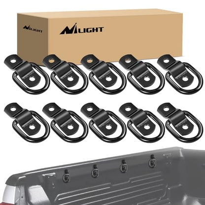 Nilight 10 Pcs 1/4" Stainless Steel D-Ring Tie Down Anchors | Heavy Duty 2400 Pound Capacity Includes Screws for Ratchet Tie Down Straps Car Truck Bed Cargo - color: 1/4" 10Pcs Black