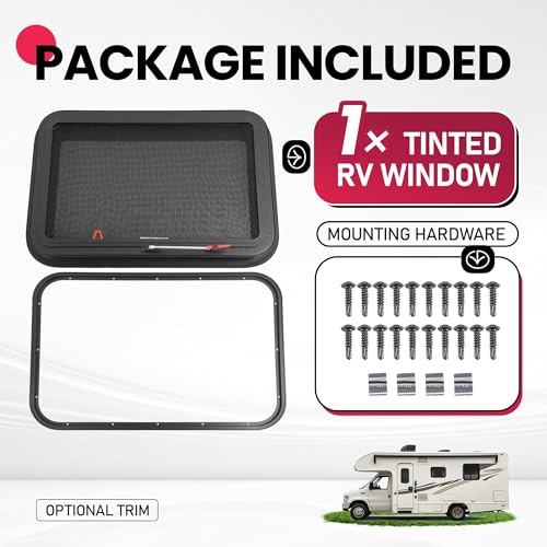 Wutist 30"W x 20"H RV Exit Window Push Out w/Screen & Trim Ring Emergency