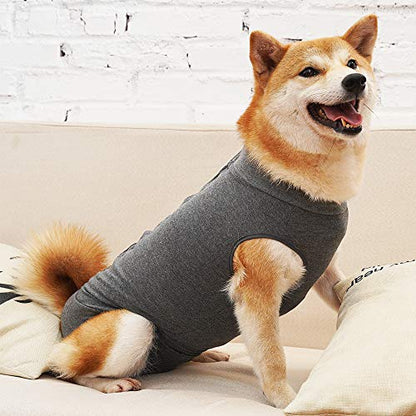 Dog Recovery Suit Abdominal Wound Puppy Surgical Clothes Post-Operative Vest Pet After Surgery Wear Substitute E-Collar & Cone(XL, Grey) - color: Grey, size: X-Large (Pack of 1)