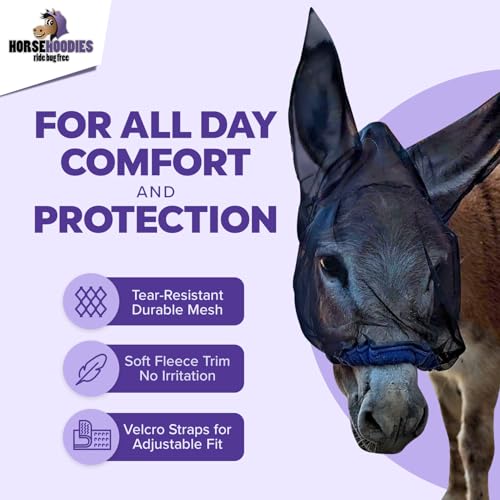 Donkey Fly Mask with Long Ears - (Blue) Mini Donkey Fly Mask with Ears Protection from Insects and Bugs, Soft Mesh Fabric with Adjustable Fastener, Flymask for Donkeys Made in USA - color: Blue, size: Mini Donkey