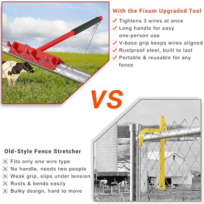 Chain Link Fence Top Rail Tensioner Tool, Heavy-Duty Steel Stretcher with 3 Hooks & 28" Cable Hook, 300 lbs Pull Capacity, Easy One-Person Installation, Red, 2PC - color: Red