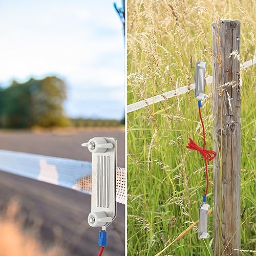 Kanayu 8 Pcs Electric Fence Tape Connector Polytape to Polytape Connector 40mm Electric Tape for Fence Connection with 90 cm Wire for 1/2" to 1-1/2" Width | Wire and Tape Plates, 40mm Electric Tape, with 90 cm Wire for 1/2" to 1-1/2" Width Polytape, for F