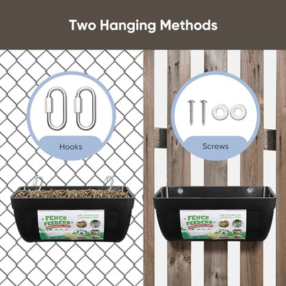 4 Pack Goat Feeders Hanging, 4.5 Quart Black Chicken Feeder, Rabbit Feeders | Feed Buckets for Horses with Clips Hanging Fence Feeders, Duck Feeder, Chicken Water Feeder, Poultry Feeding Trough - color: black