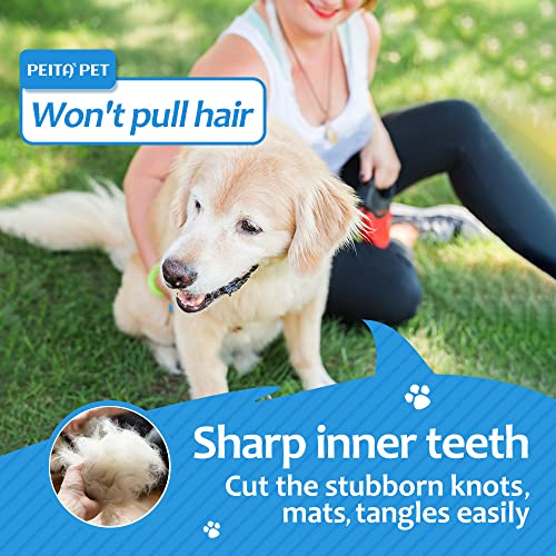 [ 2 in 1 design ] Undercoat Rake and Deshedding Tool for Dogs and Cats - Dematting Comb for Long Hair Pets, Grooming Brush to Clear Mats, Tangles and Reduce Shedding by 95% - color: Blue