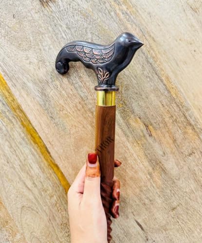 Handmade Solid Brass Head Handle Vintage Style Antique Wooden Walking Stick Cane Gift (3 Fold Wooden Walking Cane) - style: Swallow Bird walking handle stick