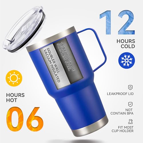 30 oz Stainless Steel Tumblers Bulk with Handle and Lid, 4 Pack - color: Blue