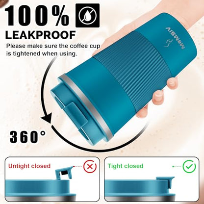 MOMSIV 17oz Travel Coffee Mug, Insulated Coffee Cup with Leakproof Lid - color: B-Light Blue-17oz