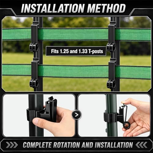 Chunful 100 Pcs T-Post Poly Tape Insulator Large Snap T-Post Holding Electric Fence Insulator for Farm Fence (Black) - color: Black