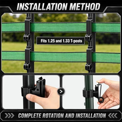 Chunful 100 Pcs T-Post Poly Tape Insulator Large Snap T-Post Holding Electric Fence Insulator for Farm Fence (Black) - color: Black
