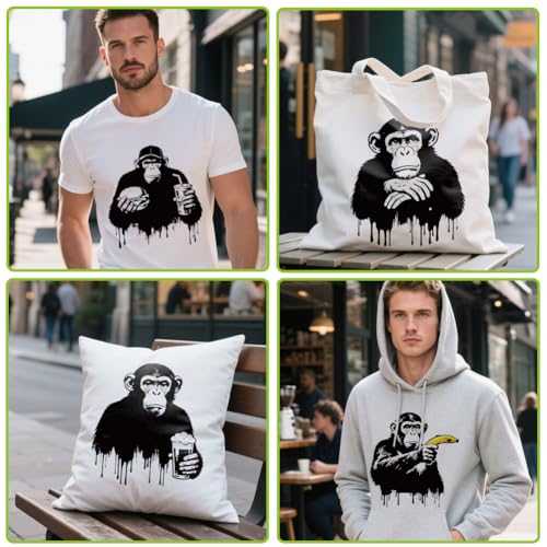 arricraft 9 Sheets Chimpanzee Theme Iron on Stickers, Black Gorilla Pattern Print Transfer Stickers Decals for DIY T-Shirt Jeans Backpacks Families Clothing Hat Decoration Applique - style: Chimpanzee Theme