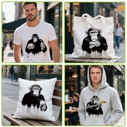arricraft 9 Sheets Chimpanzee Theme Iron on Stickers, Black Gorilla Pattern Print Transfer Stickers Decals for DIY T-Shirt Jeans Backpacks Families Clothing Hat Decoration Applique - style: Chimpanzee Theme