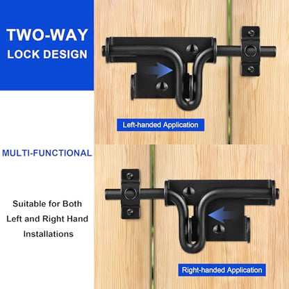 Slide Bolt Gate Latch, 2 Pack Heavy Duty Slide Latches | Thickened Steel, Black Powder Coated; Padlock Hole for Extra Security; for Wood Fence, Barn, Shed, Garden Gates - size: 2 Pack