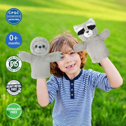 Plush Stuffed Puppet Forest Animal Toy for Family Fun Adult Hands Fit Preschool Learning Classroom Supplies Educational Tool Raccoon Puppet - color: Raccoon