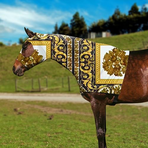 Zippered Horse Stretch Hood Without Ears, L（Black Gold） - color: Black gold, size: L-1Pack