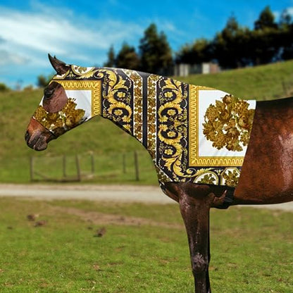 Zippered Horse Stretch Hood Without Ears, L（Black Gold） - color: Black gold, size: L-1Pack