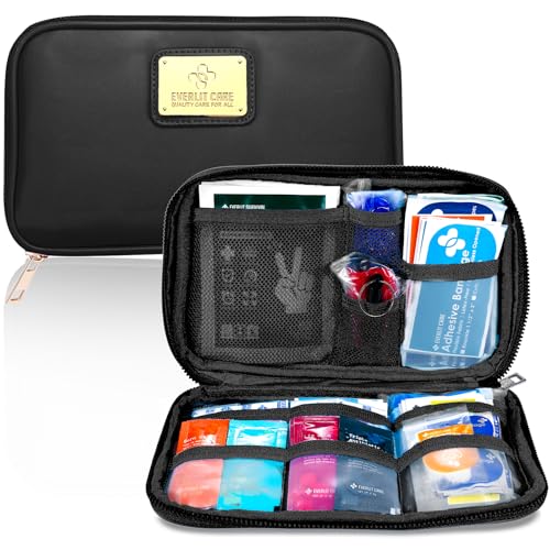 EVERLIT CARE Car First Aid Kit with Emergency Supplies Survival Gear Including Window Breaker Disposable Urine Bag Mountable Survival Kit for Family Travel in Car (Black) - color: Black