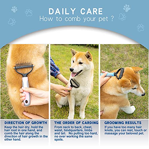 Deshedding Dog Brush - Undercoat Rake for Cats & Dogs - Double Sided Brush for Shedding and Dematting Comb Grooming Tool kit - Nail Clipper & Nail File - color: Blue(3 Pcs)