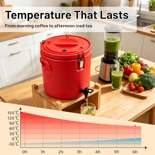 20L/5Gal Insulated Beverage Dispenser Stainless Steel Thermal Hot/Cold Drink Server with Spigot & Handles, Large Capacity Ice Coffee Juice Dispenser for Restaurant,Drink Shop,Catering, Buffet,Party - size: 5 Gallon