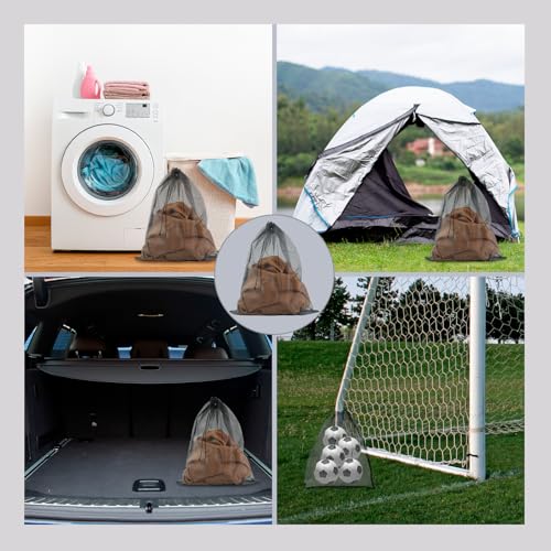2 Pack Mesh Laundry Bags 16x20 Inch - Heavy Duty Drawstring Wash Bags for Travel, College Dorm, Sports, Home, Black - size: L+L