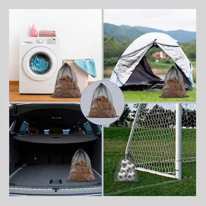 2 Pack Mesh Laundry Bags 16x20 Inch - Heavy Duty Drawstring Wash Bags for Travel, College Dorm, Sports, Home, Black - size: L+L