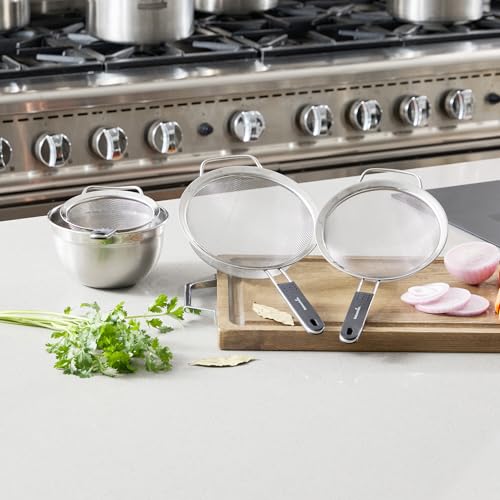 Restaurantware Fine Mesh Strainer Set of 3 Different Sizes with Silicone Handle Stainless Steel Extra Fine Mesh Strainer Heat-Resistant Handle Dishwasher-Safe for Rice, Quinoa, Pasta - size: Standard, Extra Fine Mesh-3-Piece Set
