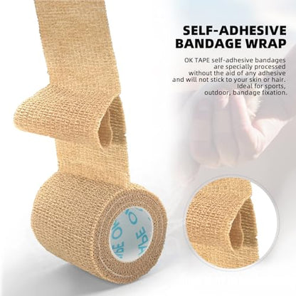 OK TAPE Self Adherent Cohesive Bandages Wrap 24Packs 2" x 5 Yards - color: Beige, size: 2 In x 5 Yards