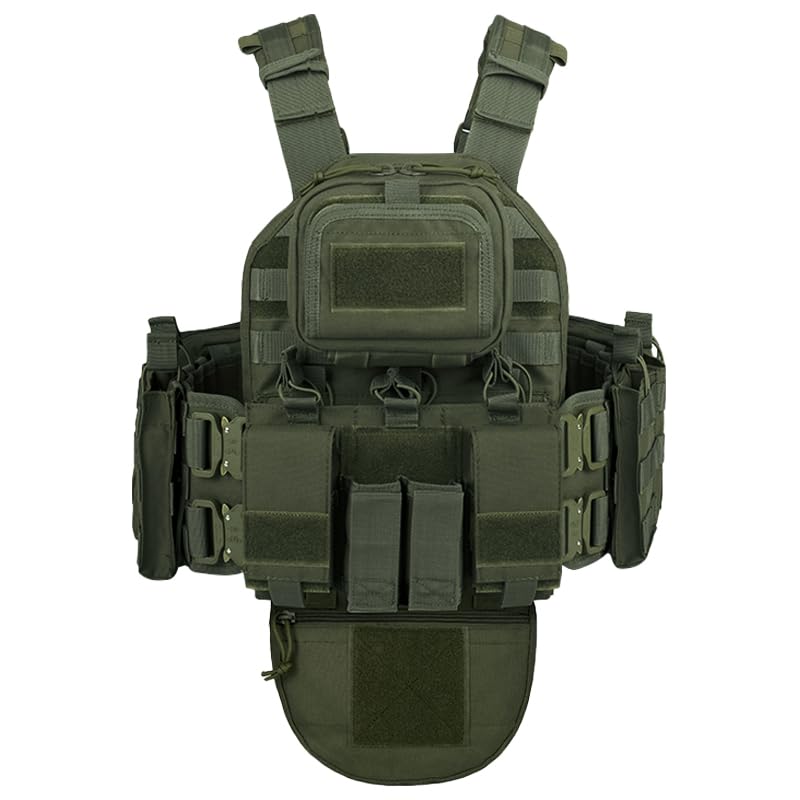 YAKEDA Tactical Training Vest with PALS System - Multi-Pocket Adjustable Straps Quick-Release Buckle for Hunting - color: Cavalry Green