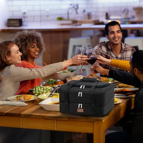 Lifewit Double Decker Casserole Carrier for Hot and Cold Food, Insulated Casserole Dish Carrier Carrying Case with Tool Room, Thermal Bag for Potluck Parties Cookouts Fits 9"×13" Baking Dish, Black - color: Black