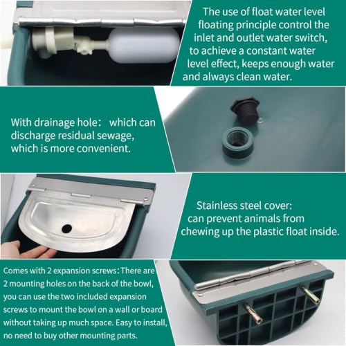 2 Set Automatic Water Bowl, Livestock Waterer for Cattle Dog Goat Sheep | 4L Outdoor Animal Waterer Trough with Float Valve & Drain Hole for Farm, Horse Ranch & Garden (39.37 Inch Pipe)