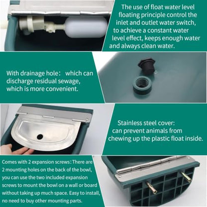 2 Set Automatic Water Bowl, Livestock Waterer for Cattle Dog Goat Sheep | 4L Outdoor Animal Waterer Trough with Float Valve & Drain Hole for Farm, Horse Ranch & Garden (39.37 Inch Pipe)