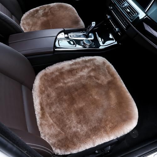 OGLAND 2 Pack Fuzzy Sheepskin Car Seat Covers for Soft Fur Wool Cushions - color: Camel