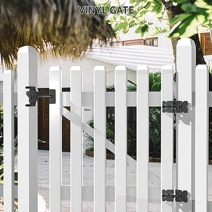 Vinyl Gate Kit Self-Closing Vinyl Fence Single Gate Hinge and Latch Hardware Kit - 2 Hinges and 1 Latch, Carbon Steel, Easy Installation