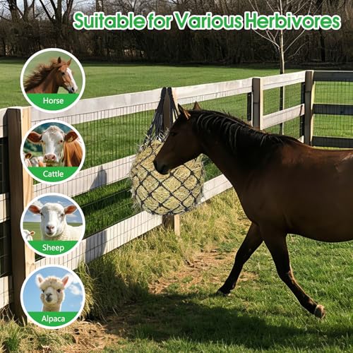 Slow Feed Hay Nets 3 Pack 40-Inch Durable Mesh Hay Bags Feeder for Horses - size: 3 Pack