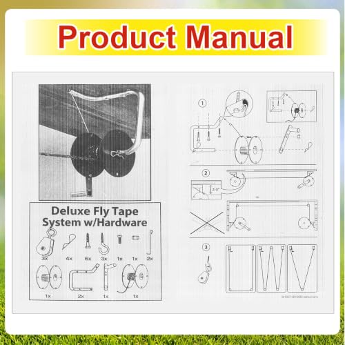 1000 ft Sticky Fly Tape Roll with Mounting Hardware Kit, Fly Reel Sticky Tape Trap with Complete Hardware, Pulleys & Mounting Brackets for Commercial Farm Flys Control Barn Stable Livestock