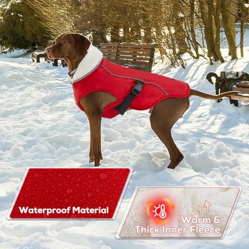 EMUST Dog Winter Coat, Waterproof Fleece Dog Jacket Winter for Small Dogs - color: Red, size: Small