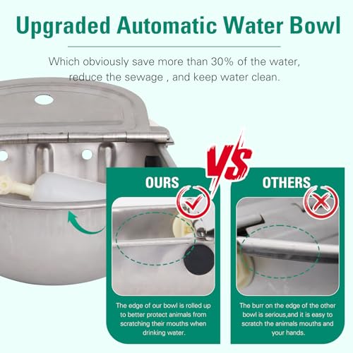 304 Stainless Steel Automatic Livestock Waterer with Float Valve and 39 inch Water Hose(one end 3/4''), Automatic Animal Water Bowl for Dogs,Horse,Calf,Chicken,Goat, Livestock Horse Waterer Dispenser