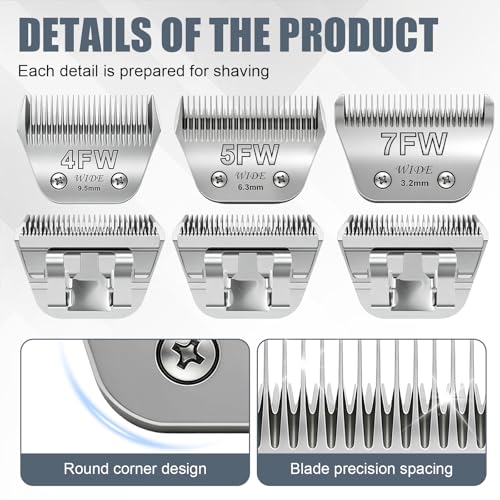 BILLAR 3Pack Dog Grooming Wide Blade,Detachable Pet Dog Grooming Blades,Compatible with Andis,Oster A5,Wahl km10 Clippers.（4FW+5FW+7FW） - size: 4+5+7FW