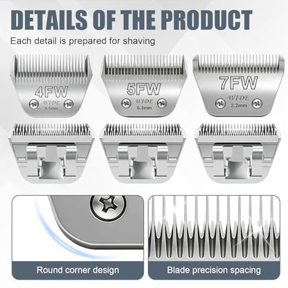 BILLAR 3Pack Dog Grooming Wide Blade,Detachable Pet Dog Grooming Blades,Compatible with Andis,Oster A5,Wahl km10 Clippers.（4FW+5FW+7FW） - size: 4+5+7FW
