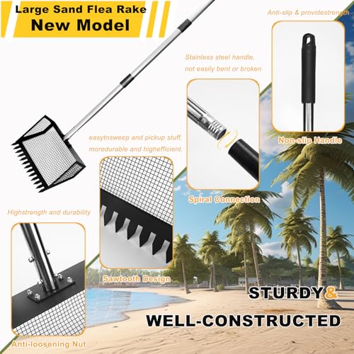 10.3in Sand Flea Rake with 24 to 68in Adjustable Steel Handle