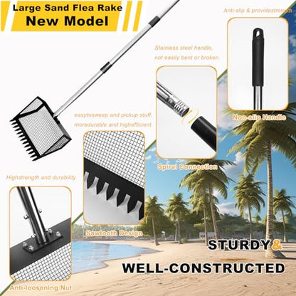 10.3in Sand Flea Rake with 24 to 68in Adjustable Steel Handle