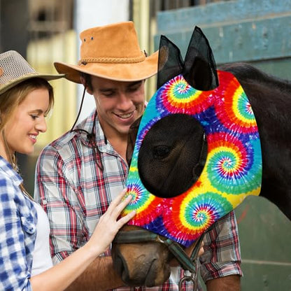 Frienda 4 Pcs Horse Fly Mask with Ears Mesh Comfort, Tie-dye, Large - size: Large