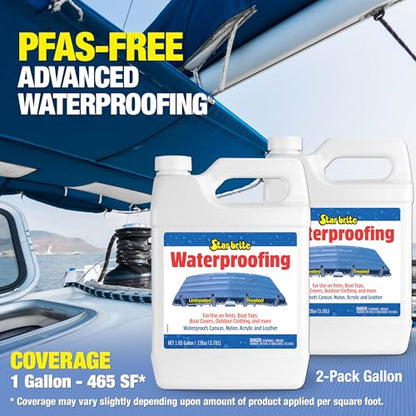STAR BRITE Waterproofing Spray, Waterproofer + Stain Repellent + UV Protection for Boat Covers, Car Covers, Bimini Tops, Tents, Jackets, Backpacks, Boots, Awnings, Patio Covers & More - color: 1 Gallon 2 Pack